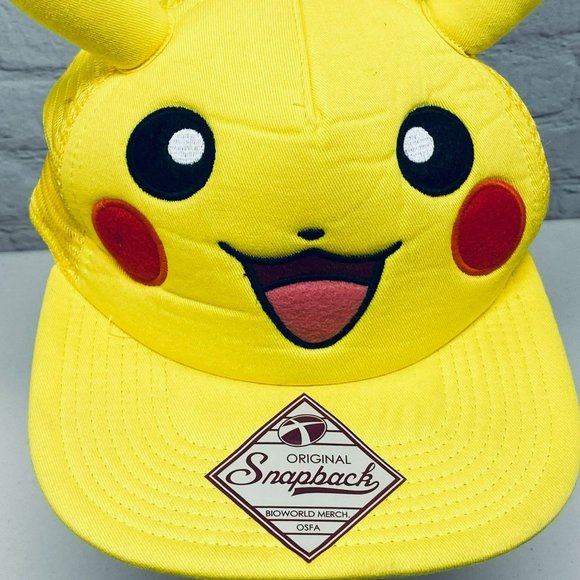 Pokemon PIKACHU Nintendo Yellow Snapback Trucker Hat Cap 3D Ears - Picture 3 of 10